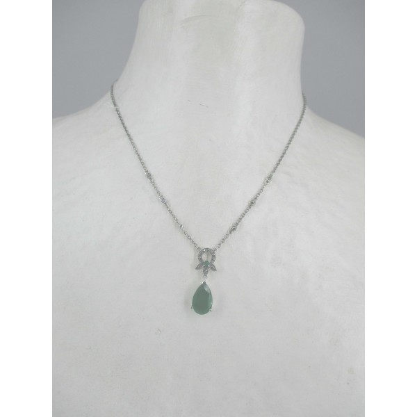 Collier Art déco en Argent et Agate Verte