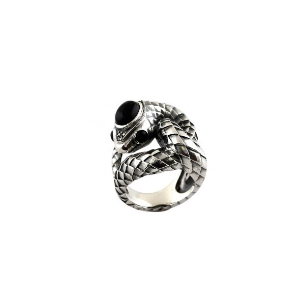 Bague Serpent Art déco en Argent et Onyx Noir