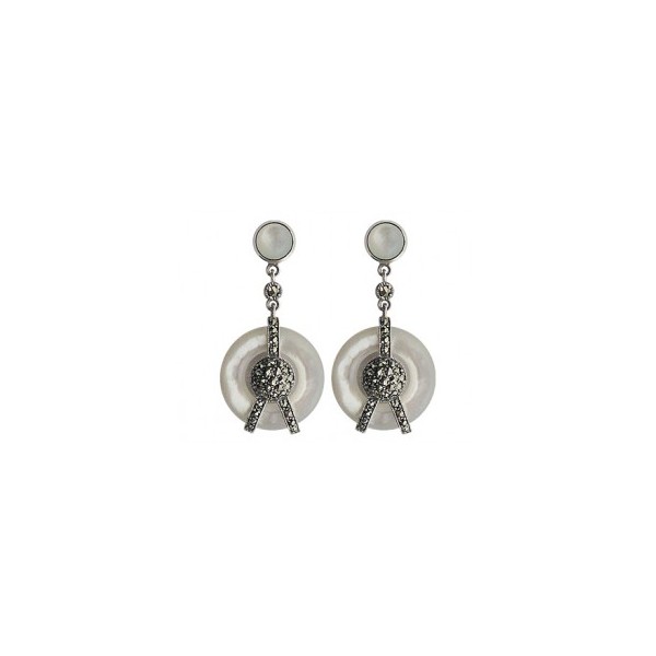 Boucles d'oreilles Vintage Ronde en Argent et Nacre