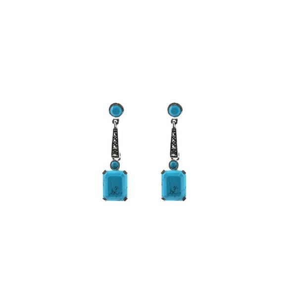 Boucles d'Oreilles Pendantes rétro en Argent et Turquoise
