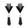Boucles d'Oreilles Pendantes Art Déco en Argent et onyx Noir