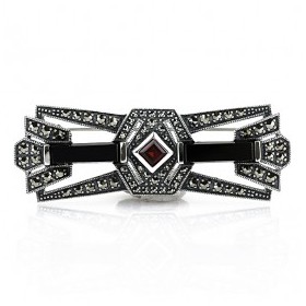 Broche Art déco en Argent avec Pierres de Grenat et Onyx