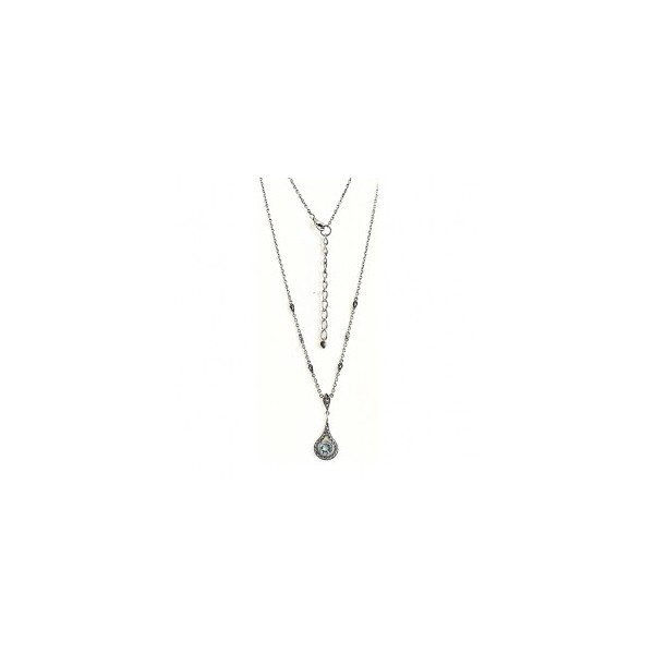 Collier long Rétro en Argent et Topaze