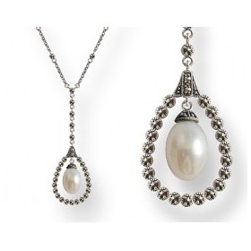 Collier Vintage avec pendentif en Argent et Perles de Cultures