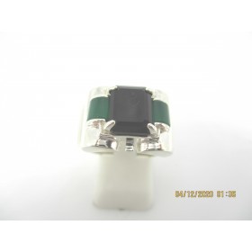 Bague Tank Art Déco en Argent avec Onyx et Agate