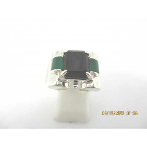 Bague Tank Art Déco en Argent avec Onyx et Agate