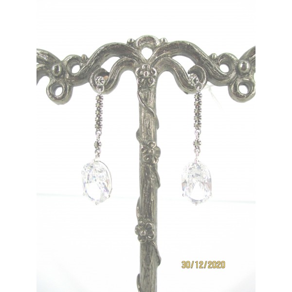 Boucles d'Oreilles Vintage Pendantes Femme en Argent et Zirconium