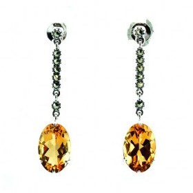 Boucles d'oreilles Pendantes Anciennes en Argent et Citrine