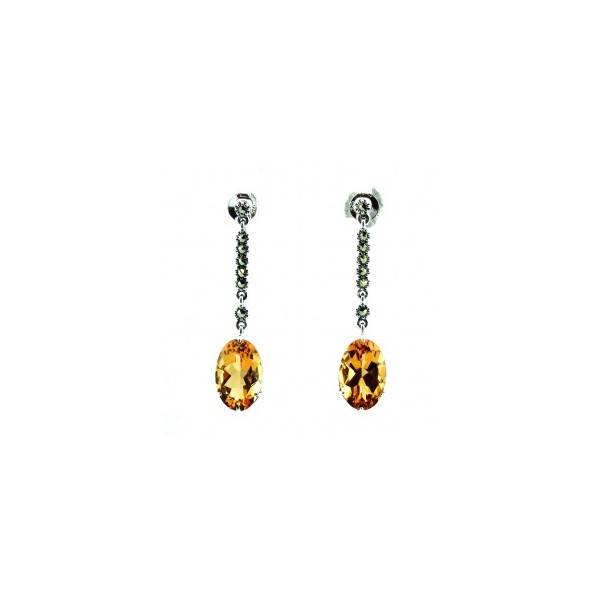 Boucles d'oreilles Pendantes Anciennes en Argent et Citrine