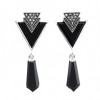 Boucles d'Oreilles Pendantes Art Déco en Argent avec Onyx Noir et Spinelle