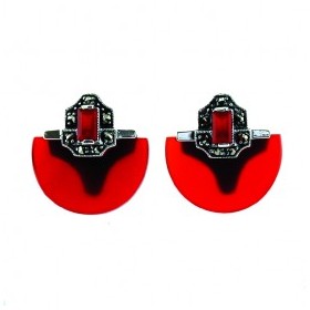 Boucles d'Oreilles Rouges Vintage en Argent et Grenat