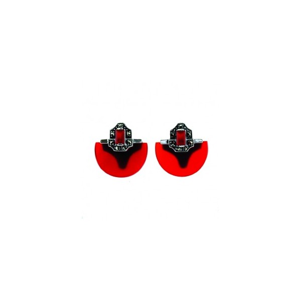 Boucles d'Oreilles Rouges Vintage en Argent et Grenat