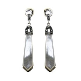 Boucles d'Oreilles Pendantes Rétros en Argent et Nacre