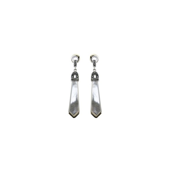 Boucles d'Oreilles Pendantes Rétros en Argent et Nacre