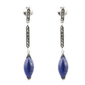 Boucles d'oreilles anciennes pendantes en Argent et Lapis Lazuli