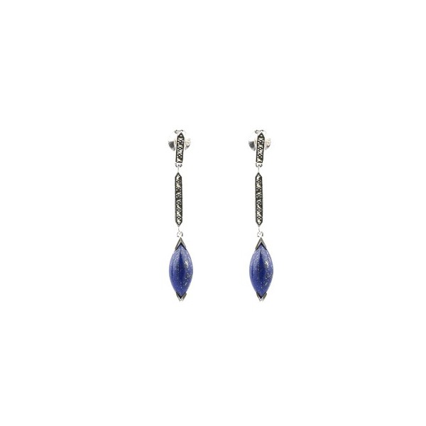 Boucles d'oreilles anciennes pendantes en Argent et Lapis Lazuli