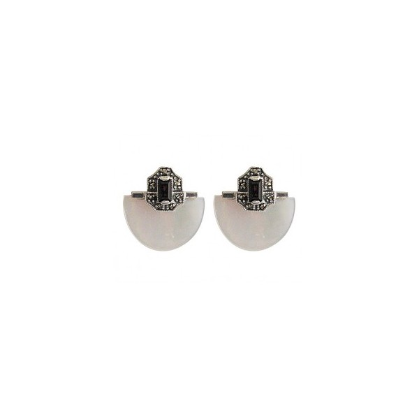 Boucles d'oreilles Art déco en Argent avec nacre et grenat