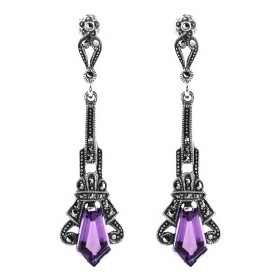 Boucles d'oreilles pendantes en Argent et Améthyste