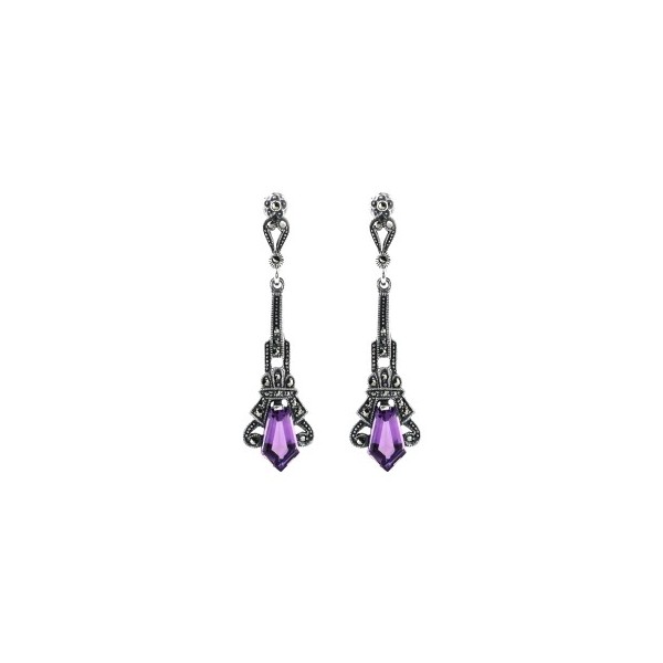 Boucles d'oreilles pendantes en Argent et Améthyste