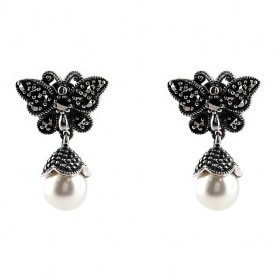 Boucles d'Oreilles Vintage Papillon en Argent et Perles de culture