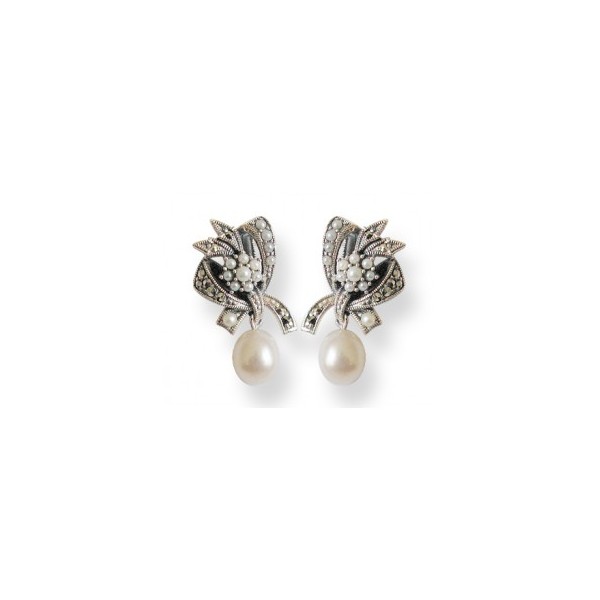 Boucles d'Oreilles Rétros en Argent et Perles de Culture