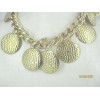 Collier Chaine avec médailles martelées Vintage en Métal Doré