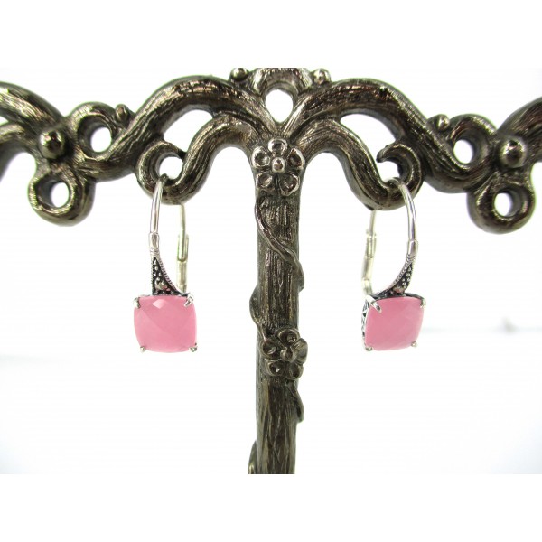 Boucles d'Oreilles Pendantes en Argent avec Pierres de Jade Rose