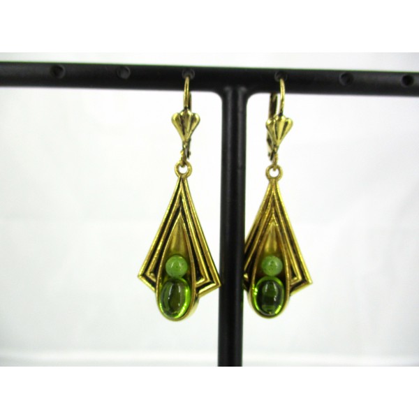 Boucles d'Oreilles Dorées Pendantes Serties d'Aventurines