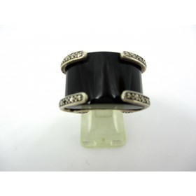 Bague Art Déco en Argent 925 avec Onyx Noir