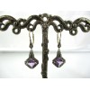 Boucles d'Oreilles Vintage Pendantes en Argent et Améthyste
