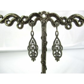 Boucles d'Oreilles Pendantes Vintages en Argent et Marcassites