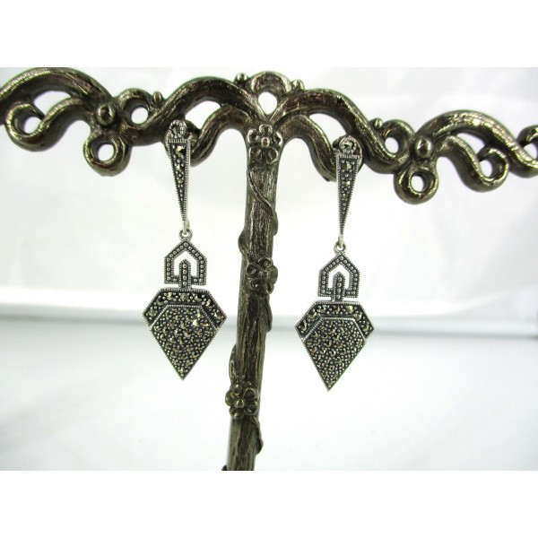 Boucles d'Oreilles Triangles Art déco en Argent et Marcassites