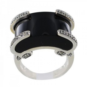 Bague art déco en argent et onyx noir