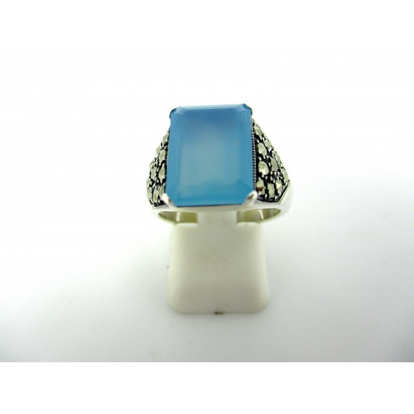 Bague Vintage en Argent et Jaspe Bleue