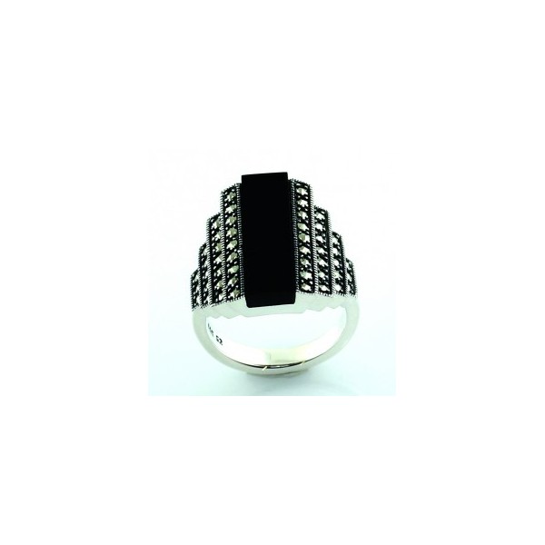 Bague Art Déco en Argent et Onyx Noire