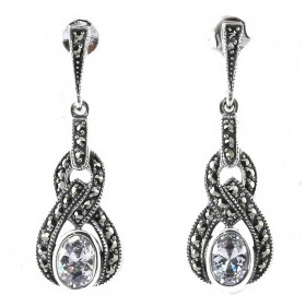 Boucles d'Oreilles Pendantes en Argent et Zirconium