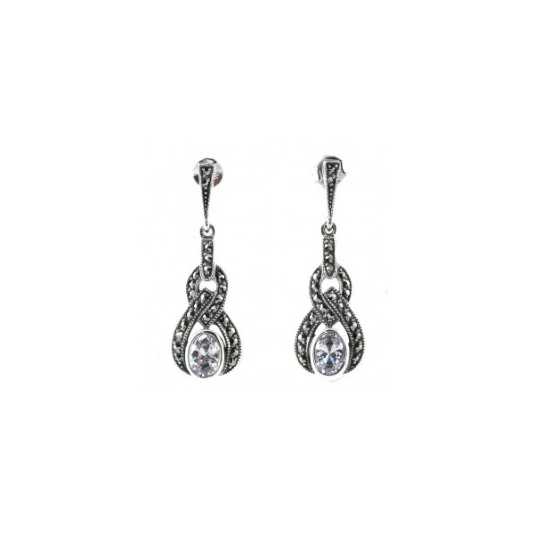 Boucles d'Oreilles Pendantes en Argent et Zirconium