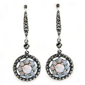 Boucles d'Oreilles Vintage en Argent et Opales