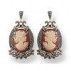 Boucles d' Oreilles Vintage Camée en Argent et Grenats