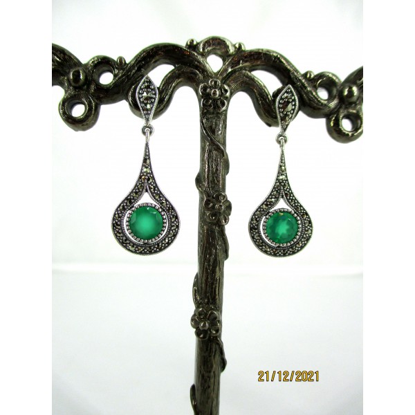 Boucles d' Oreilles Vintage Argent et Agate