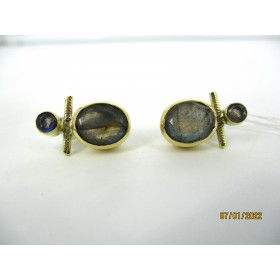 Boucles d'Oreilles Vintage en Argent et Laiton Pierre Labradorite