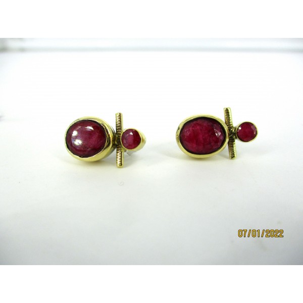 Boucles d'oreilles vintage en laiton et rubis