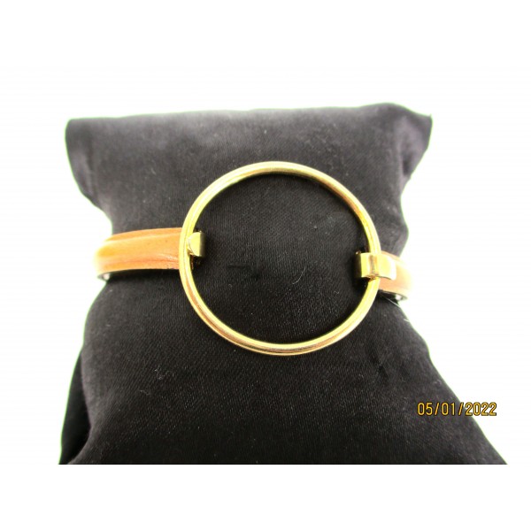 Bracelet vintage en Cuir et Argent et Laiton