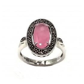 Bague Vintage en Argent avec Pierre de jade Rose