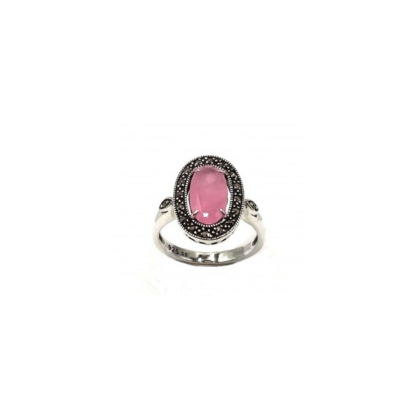 Bague Vintage en Argent avec Pierre de jade Rose