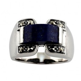 Bague TAnk Vintage en Argent avec Lapis Lazuli