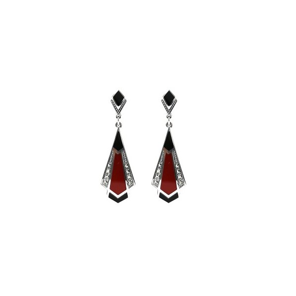 Boucles d'Oreilles Pendantes Art déco avec Cornaline et Onyx