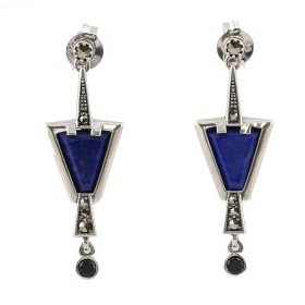 Boucles d'Oreilles Art déco avec Lapis Lazuli et Spinelle