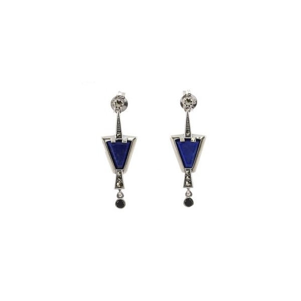 Boucles d'Oreilles Art déco avec Lapis Lazuli et Spinelle