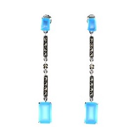 Boucles d'Oreilles Vintage serties d'Agates bleues